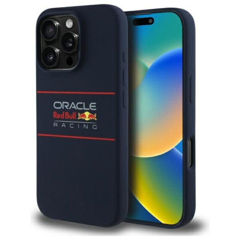 Red Bull iPhone 16 Pro Max - Silicone Horizontal Logo - MagSafe Σκληρή Θήκη με Πλαίσιο Σιλικόνης - Navy - RBHMP16X24SIHSRV