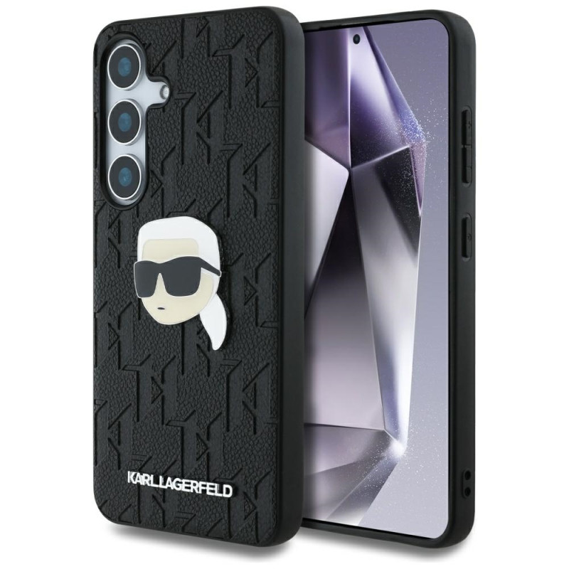 Karl Lagerfeld Samsung Galaxy S25 - Monogram Karl Head Pin - Σκληρή Θήκη με Επένδυση Συνθετικού Δέρματος  - Black - KLHCS25SPGKLKIPK