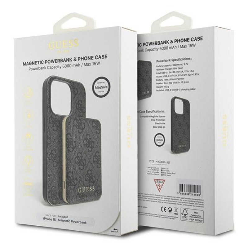 Guess iPhone 15 MagSafe Σετ Θήκη Κινητού και Powerbank 5000mAh με Επένδυση Συνθετικού Δέρματος - Black - GUBPM5P15S4GEMGK Guess iPhone 15 MagSafe Σετ Θήκη Κινητού και Powerbank 5000mAh με Επένδυση Συνθετικού Δέρματος - Black - GUBPM5P15S4GEMGK