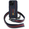 Red Bull iPhone 16 Pro - Silicone Strap and Vertical Logo - MagSafe Σκληρή Θήκη με Πλαίσιο Σιλικόνης και Λουράκι - Navy Blue - RBHMP16L24SISOLRV