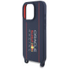 Red Bull iPhone 16 Pro - Silicone Strap and Vertical Logo - MagSafe Σκληρή Θήκη με Πλαίσιο Σιλικόνης και Λουράκι - Navy Blue - RBHMP16L24SISOLRV