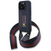 Red Bull iPhone 16 Pro - Silicone Strap and Vertical Logo - MagSafe Σκληρή Θήκη με Πλαίσιο Σιλικόνης και Λουράκι - Navy Blue - RBHMP16L24SISOLRV