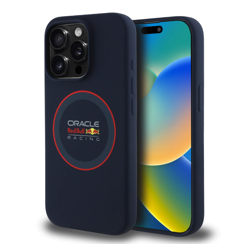 Red Bull iPhone 15 Pro - Silicone Red Ring - MagSafe Σκληρή Θήκη με Πλαίσιο Σιλικόνης - Navy - RBHMP15L24SIILVR