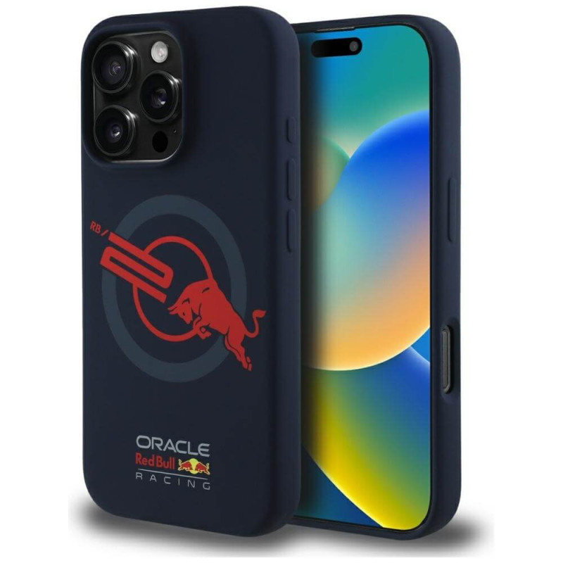 Red Bull iPhone 16 Pro - HC Silicone ORBR20 Logo Red Lining - MagSafe Σκληρή Θήκη με Πλαίσιο Σιλικόνης - Navy Blue - RBHMP16L24SIOLVR