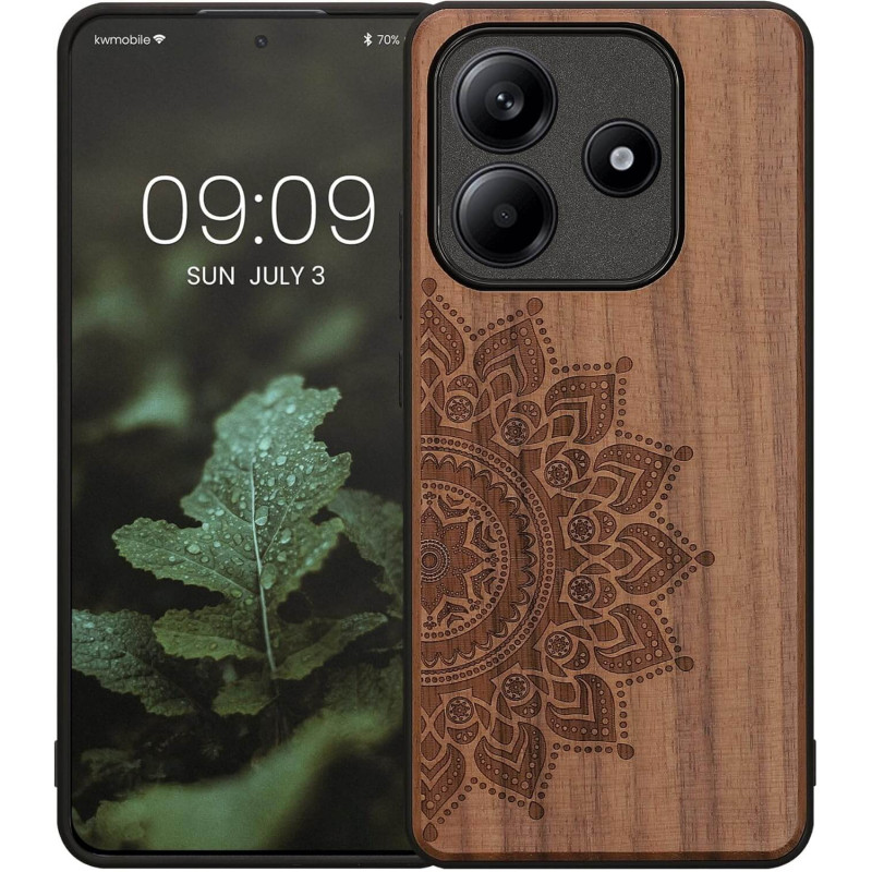 KW Xiaomi Redmi Note 14 5G Θήκη από Φυσικό Ξύλο - Design Rising Sun - Dark Brown