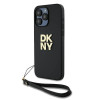 DKNY iPhone 15 Pro Max - Wrist Strap Stock Logo - Σκληρή Θήκη με Επένδυση Συνθετικού Δέρματος με Λουράκι - Black