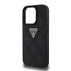 Guess iPhone 16 Pro Max - Hot Stamp 4G Pattern Triangle Metal Logo - Σκληρή Θήκη με Επένδυση Συνθετικού Δέρματος και Πλαίσιο Σιλικόνης - Black - GUHCP16XPGP4STRK