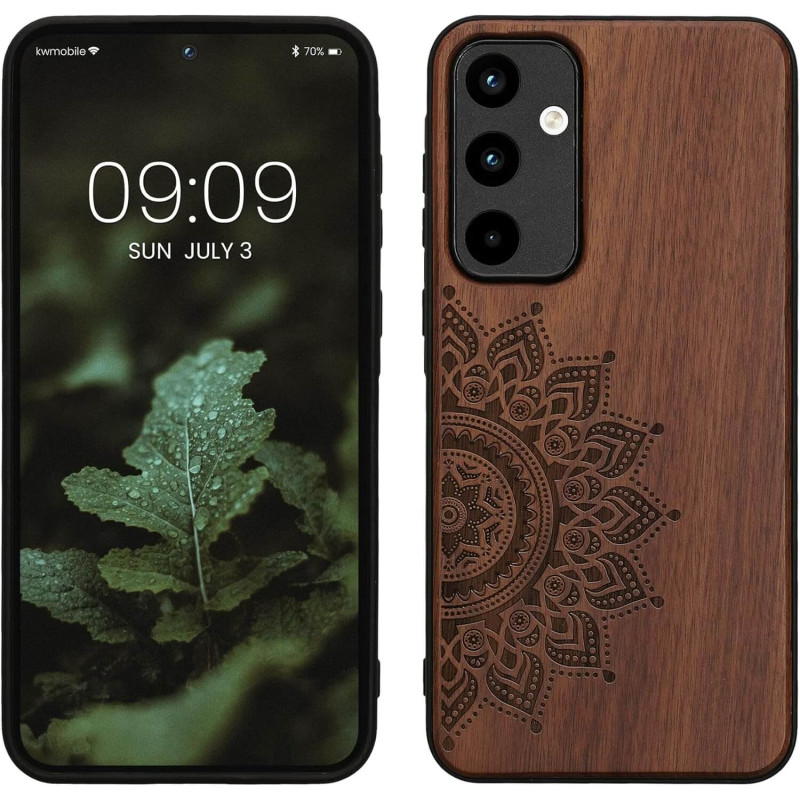 KW Samsung Galaxy A55 5G Θήκη από Φυσικό Ξύλο - Design Rising Sun - Dark Brown