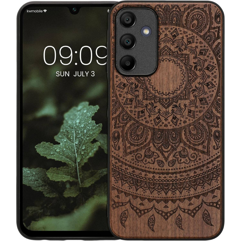KW Samsung Galaxy A15 4G / A15 5G Θήκη από Φυσικό Ξύλο - Design Indian Sun - Dark Brown