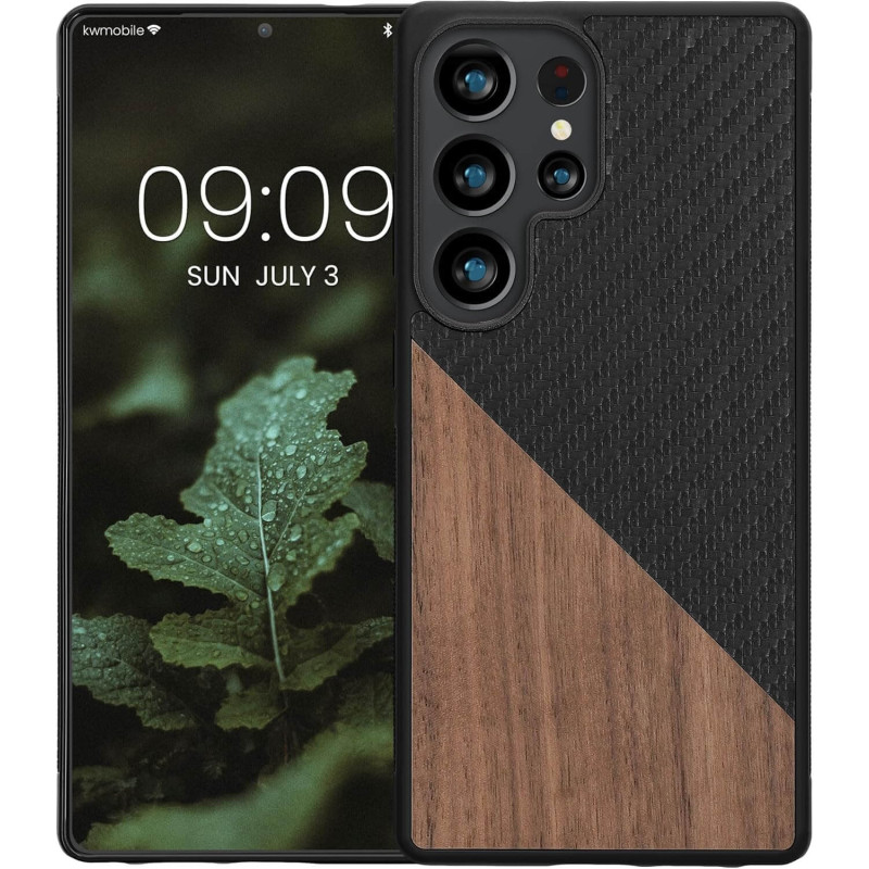 KW Samsung Galaxy S25 Ultra Θήκη από Φυσικό Ξύλο και Carbon - Dark Brown / Black