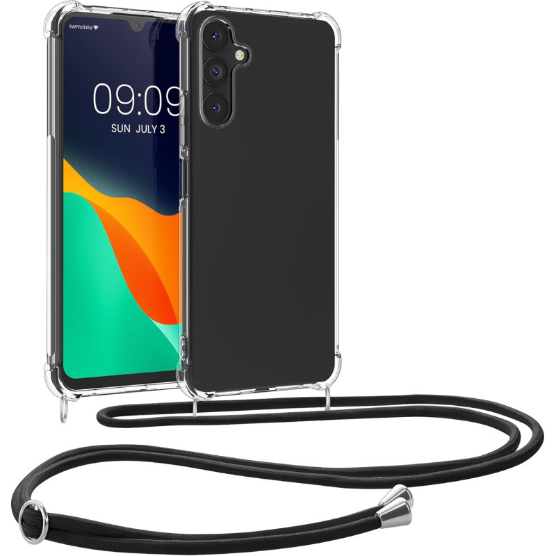 KW Samsung Galaxy A25 5G Θήκη Σιλικόνης TPU με Λουράκι - Διάφανη / Black