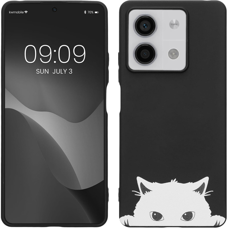 KW Xiaomi Redmi Note 13 5G Λεπτή Θήκη Σιλικόνης TPU - Design Curious Cat - Black / White