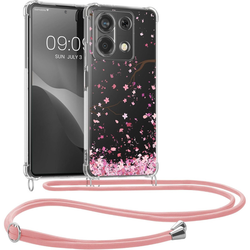 KW Xiaomi Redmi Note 13 5G Θήκη Σιλικόνης TPU με Λουράκι - Design Cherry Blossom Leaves - Pink / Dark Brown / Διάφανη KW Xiaomi Redmi Note 13 5G Θήκη Σιλικόνης TPU με Λουράκι - Design Cherry Blossom Leaves - Pink / Dark Brown / Διάφανη