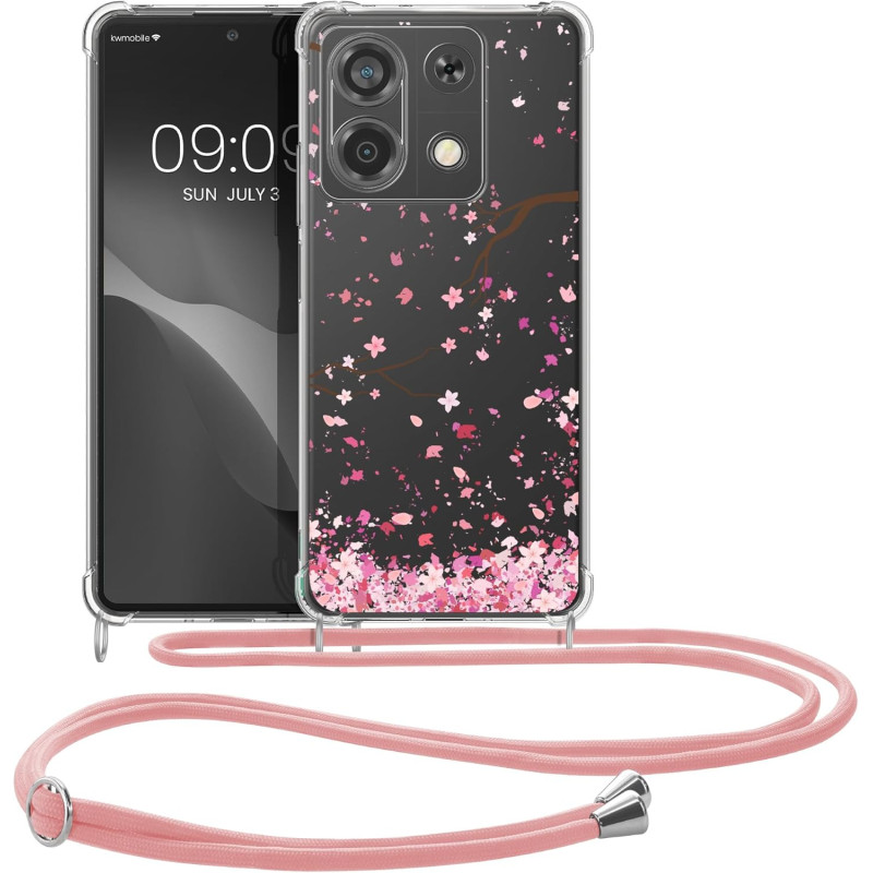 KW Xiaomi Redmi Note 13 5G Θήκη Σιλικόνης TPU με Λουράκι - Design Cherry Blossom Leaves - Pink / Dark Brown / Διάφανη KW Xiaomi Redmi Note 13 5G Θήκη Σιλικόνης TPU με Λουράκι - Design Cherry Blossom Leaves - Pink / Dark Brown / Διάφανη