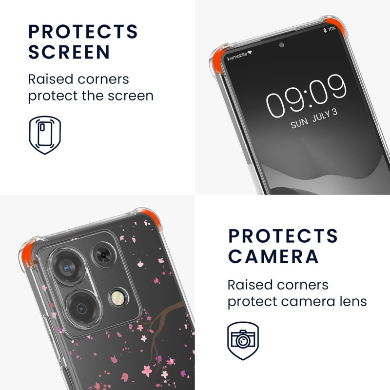 KW Xiaomi Redmi Note 13 5G Θήκη Σιλικόνης TPU με Λουράκι - Design Cherry Blossom Leaves - Pink / Dark Brown / Διάφανη KW Xiaomi Redmi Note 13 5G Θήκη Σιλικόνης TPU με Λουράκι - Design Cherry Blossom Leaves - Pink / Dark Brown / Διάφανη
