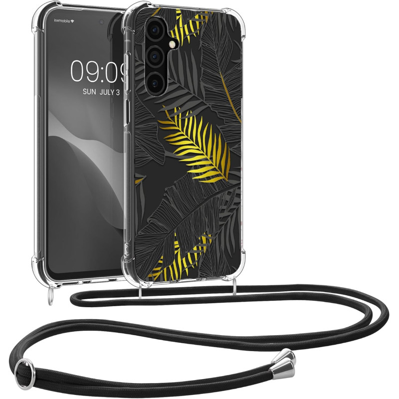 KW Samsung Galaxy A15 4G / A15 5G Θήκη Σιλικόνης TPU με Λουράκι - Design Jungle - Yellow / Grey / Διάφανη