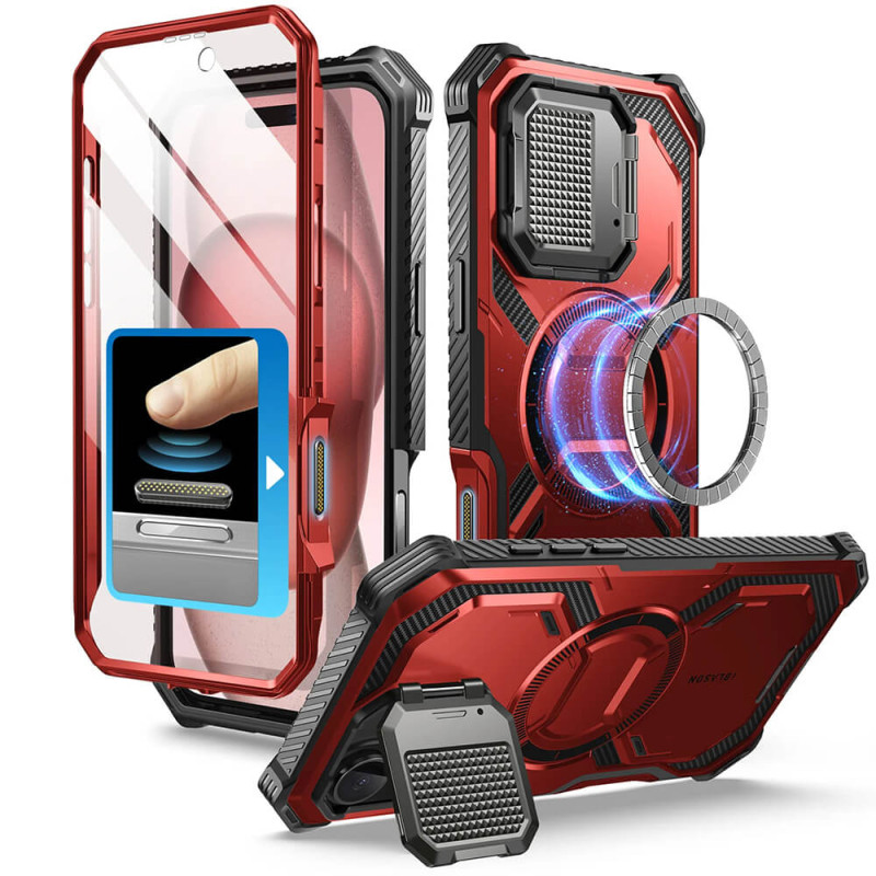 Supcase iPhone 16 Plus Armorbox MagSafe Σκληρή Θήκη με Προστασία Οθόνης και Κάλυμμα Κάμερας / Stand - Metallic Red