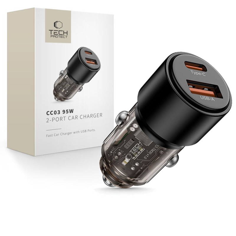 TECH-PROTECT CC03 PD95W Φορτιστής Αυτοκινήτου Γρήγορης Φόρτισης με 1 Θύρα Type-C και 1 Θύρα USB - Black