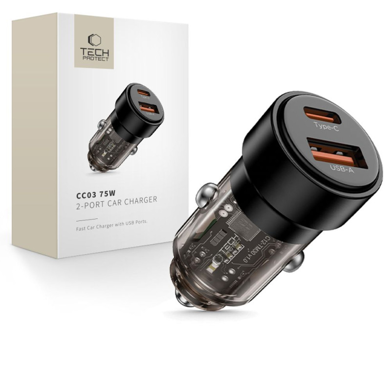 TECH-PROTECT CC03 PD75W Φορτιστής Αυτοκινήτου Γρήγορης Φόρτισης με 1 Θύρα Type-C και 1 Θύρα USB - Black