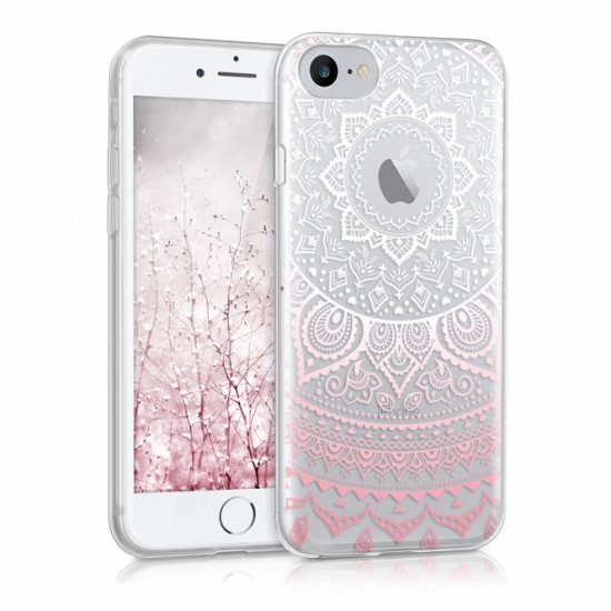 KW iPhone SE 2022 / SE 2020 / 7 / 8 Θήκη Σιλικόνης TPU Design Indian Sun - White / Pink - Διάφανη - 39466.01