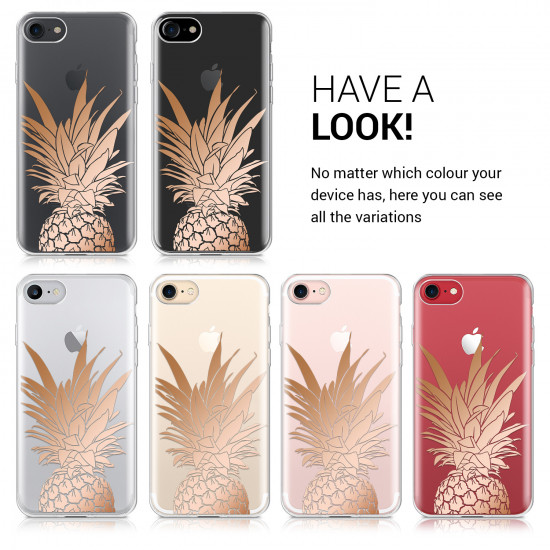 KW iPhone SE 2022 / SE 2020 / 7 / 8 Θήκη Σιλικόνης TPU Design Pineapple Shrub - Rose Gold - Διάφανη - 39466.32