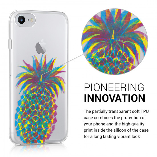 KW iPhone SE 2022 / SE 2020 / 7 / 8 Θήκη Σιλικόνης TPU Design Ananas - Multicolor - Διάφανη - 39466.12
