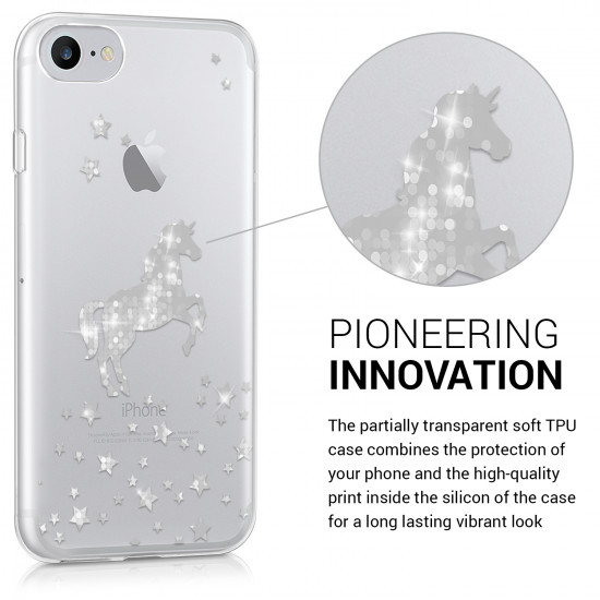 KW iPhone SE 2022 / SE 2020 / 7 / 8 Θήκη Σιλικόνης TPU Design Unicorn - Silver - Διάφανη - 39466.28