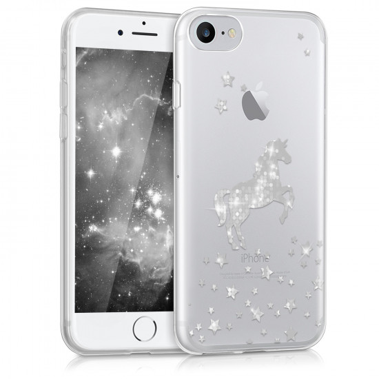 KW iPhone SE 2022 / SE 2020 / 7 / 8 Θήκη Σιλικόνης TPU Design Unicorn - Silver - Διάφανη - 39466.28