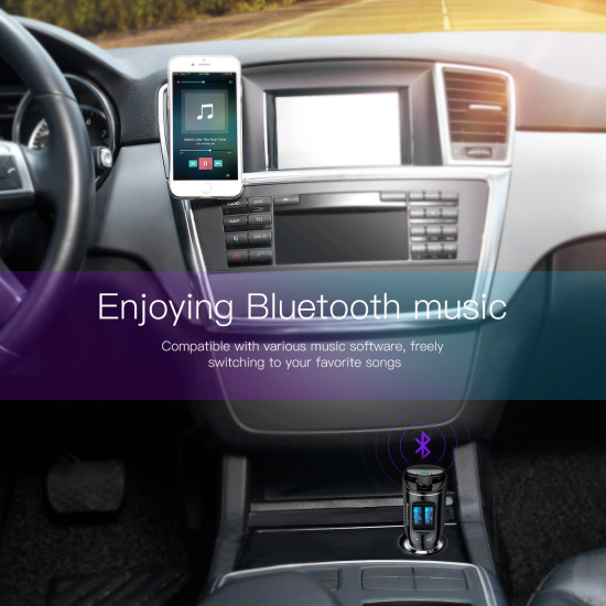 Baseus Locomotive για Αναπαραγωγή Μουσικής / Handsfree Κλήσεις / Φόρτιση Κινητών στο Αυτοκίνητο - Car MP3 Audio Player Bluetooth Car Kit FM Transmitter Handsfree Calling 5V 3.4A Dual USB Car Charger - Black - CCALL-RH01