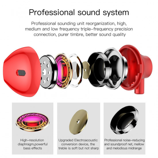 Baseus Enock H06 Lateral In-Ear Handsfree Ακουστικά με Ενσωματωμένο Μικρόφωνο - Red - NGH06-09