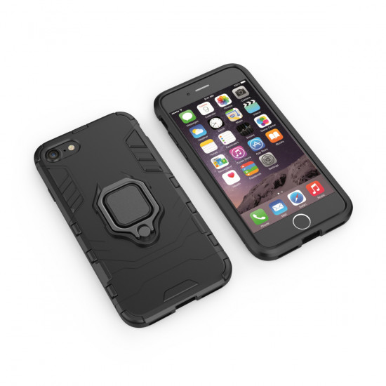 OEM iPhone SE 2022 / SE 2020 / 7 / 8 Rugged Armor Σκληρή Θήκη Υψηλής Προστασίας με Πλαίσιο Σιλικόνης και Δαχτυλίδι Συγκράτησης - Black