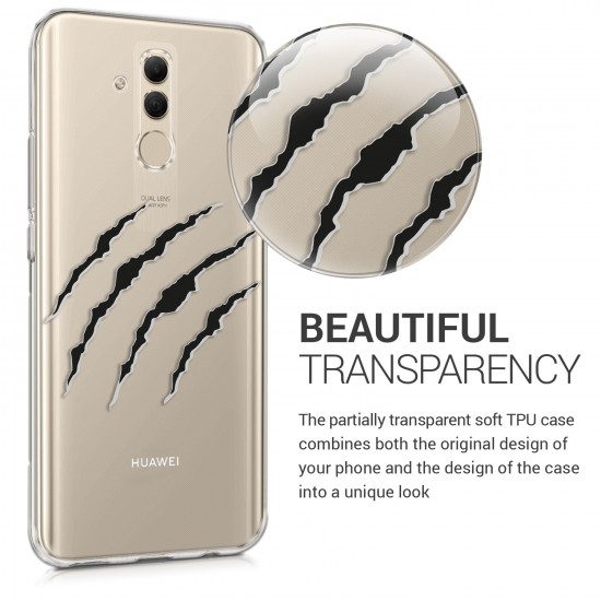 KW Huawei Mate 20 Lite Θήκη Σιλικόνης TPU Design Claw Scratches - Black / Light Grey - Διάφανη - 46200.07