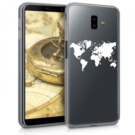 KW Samsung Galaxy J6 Plus 2018 Θήκη Σιλικόνης TPU Design World Map - White - Διάφανη - 46447.03