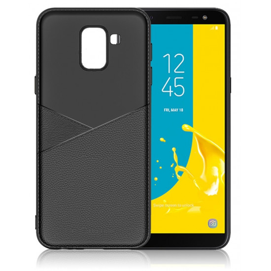 OEM Samsung Galaxy J6 2018 Θήκη Σιλικόνης TPU με Δερμάτινη Όψη Luxury Leather - Black