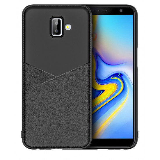 OEM Samsung Galaxy J6 Plus 2018 Θήκη Σιλικόνης TPU με Δερμάτινη Όψη Luxury Leather - Black
