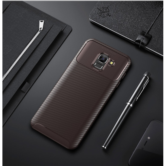 OEM Samsung Galaxy J6 2018 Θήκη Σιλικόνης TPU Beatles Carbon Fiber - Brown