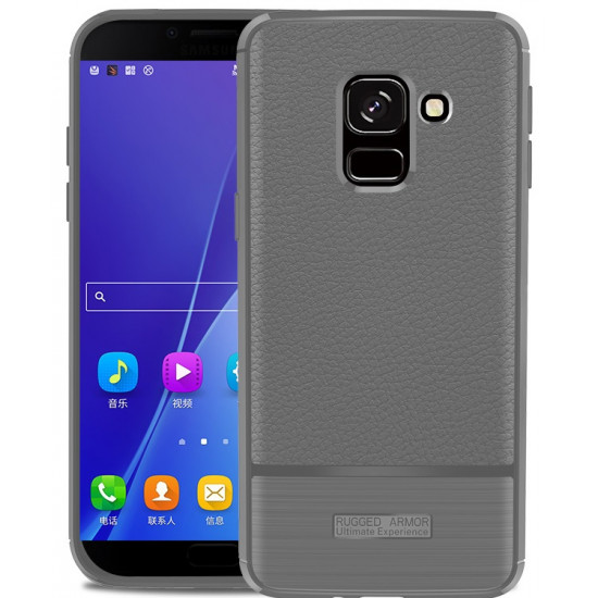 OEM Samsung Galaxy J6 2018 Dermatoglyphic Θήκη Σιλικόνης TPU με Δερμάτινη Όψη - Grey