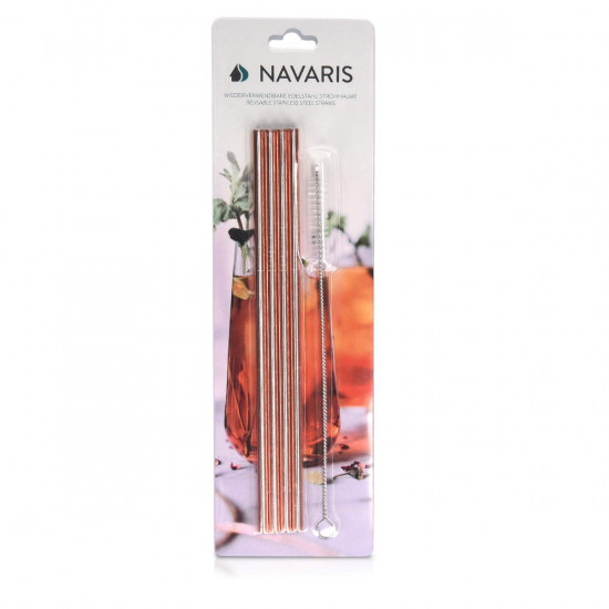 Navaris Reusable Stainless Steel Straws Σετ με 4 Καλαμάκια από Ανοξείδωτο Ατσάλι - Rose Gold - 46326.02