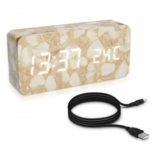 Kwmobile Digital Alarm LED Clock - Ψηφιακό Επιτραπέζιο Ρολόι και Ξυπνητήρι - Design Marble - White LED - 39179