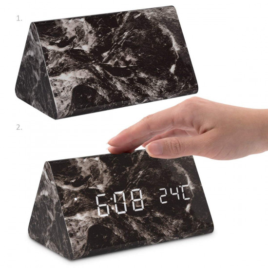 Kwmobile Digital Alarm LED Clock - Ψηφιακό Επιτραπέζιο Ρολόι και Ξυπνητήρι - Design Dark Marble - White LED - 40799
