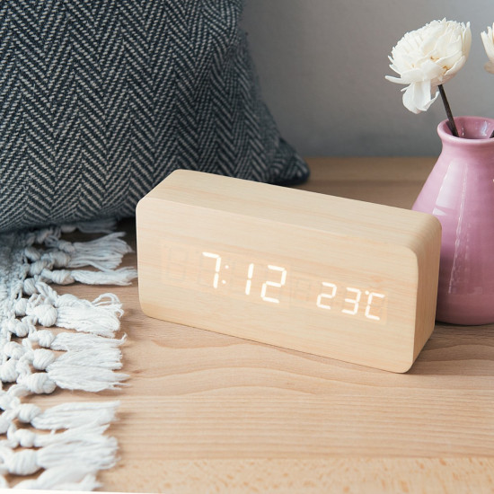 Kwmobile Digital Alarm LED Clock - Ψηφιακό Επιτραπέζιο Ρολόι και Ξυπνητήρι - Wooden Design - White LED - 38876
