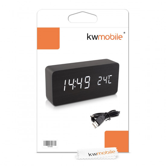 Kwmobile Digital Alarm LED Clock - Ψηφιακό Επιτραπέζιο Ρολόι και Ξυπνητήρι - Black - White LED - 37279