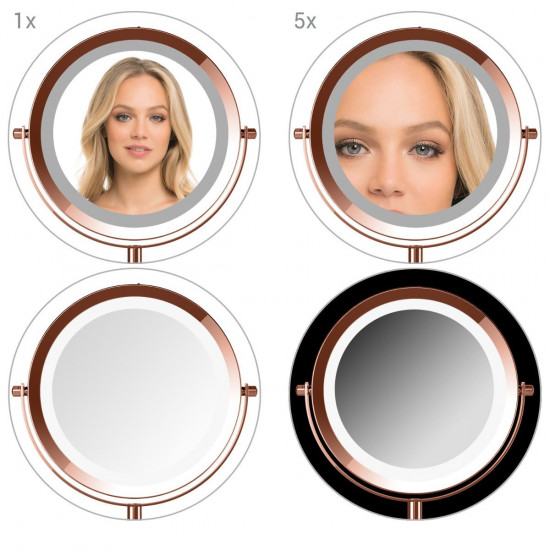 Navaris LED Illuminated Two-Sided Vanity Makeup Mirror - Περιστρεφόμενος Φωτιζόμενος Καθρέπτης LED - Copper - 43359