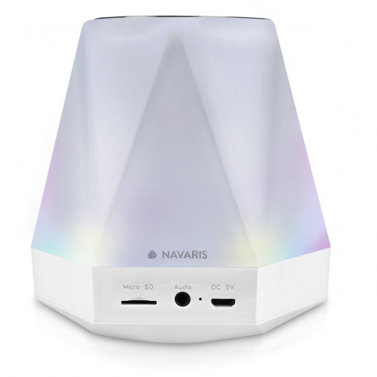 Navaris LED Bluetooth Speaker Bedside Lamp - Επαναφορτιζόμενο Ηχείο Bluetooth με Ρολόι και Ξυπνητήρι και Φωτισμό LED - Design Diamond - White - 42805