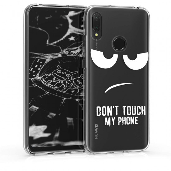 KW Huawei Y6 2019 Θήκη Σιλικόνης TPU Design Don't Touch my Phone - White - Διάφανη - 48121.02
