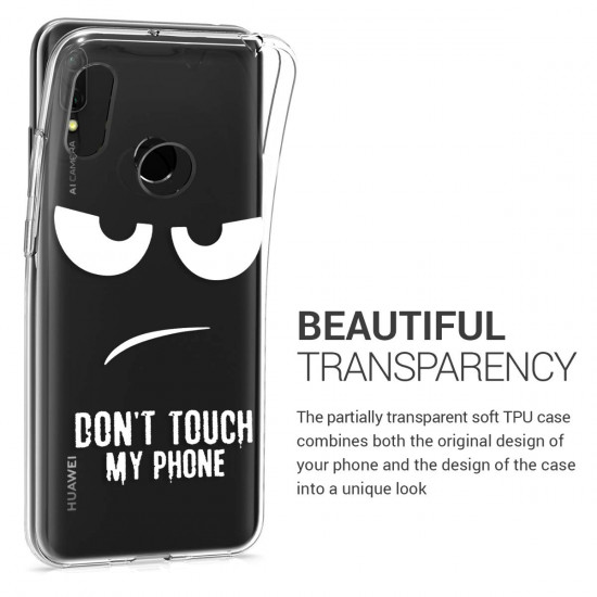 KW Huawei Y6 2019 Θήκη Σιλικόνης TPU Design Don't Touch my Phone - White - Διάφανη - 48121.02