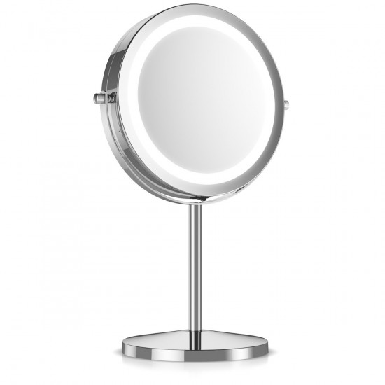 Navaris LED Illuminated Two-Sided Vanity Makeup Mirror - Περιστρεφόμενος Φωτιζόμενος Καθρέπτης LED - Silver - 41188
