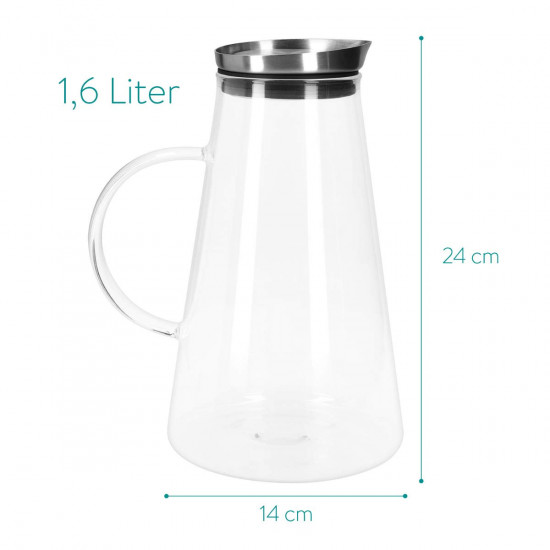Navaris Glass Water Carafe with Lid Γυάλινη Κανάτα Νερού - 1.6L - Clear - 46894.01