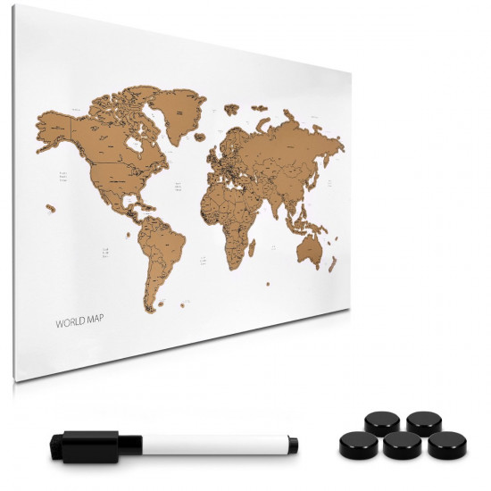 Navaris Magnetic Notice Memo Board 60 x 40 cm - Μαγνητικός Πίνακας με Scratch off Χάρτη - Design World Map - White - 46332.01