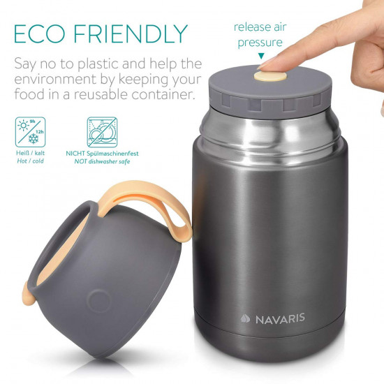 Navaris Vacuum Insulated Food Jar Θερμός από Ανοξείδωτο Ατσάλι με Καπάκι-Δοχείο Για Φαγητό - 650ml - Dark Gray - 47325.2.19